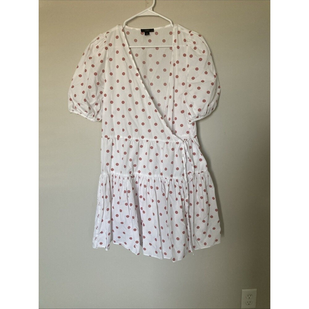 J Crew Puff Sleeve Cotton Poplin Wrap Dress Polka Dot Black Label AY846 Medium